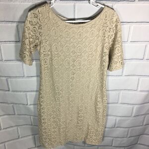 Banana Republic Beige Lace Overlay Dress Women's  Size 6 Short sleeve